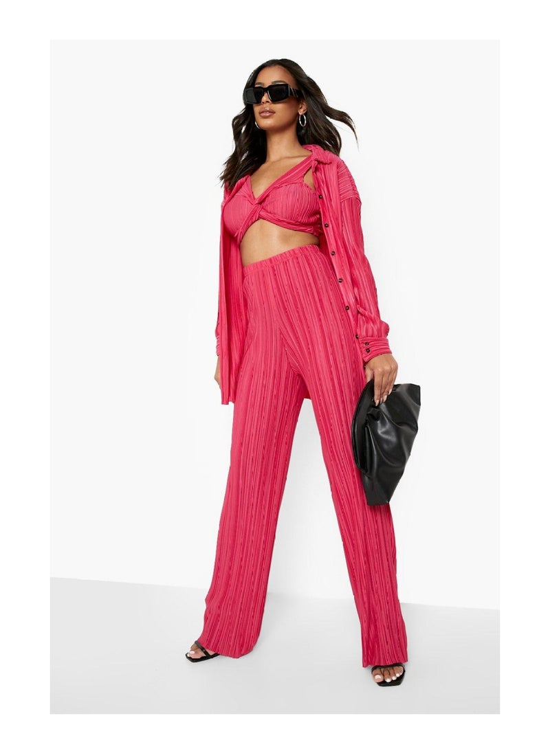 boohoo - Plisse Oversized Shirt And Twist Bralet Set - Image 1
