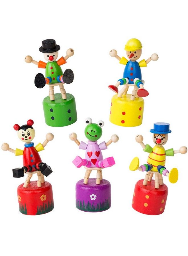 PROLOSO Push Puppet Finger Puppets Thumb Press Base Joker Puppet Push Up Wooden Clown Toys 5 Pcs - Image 1