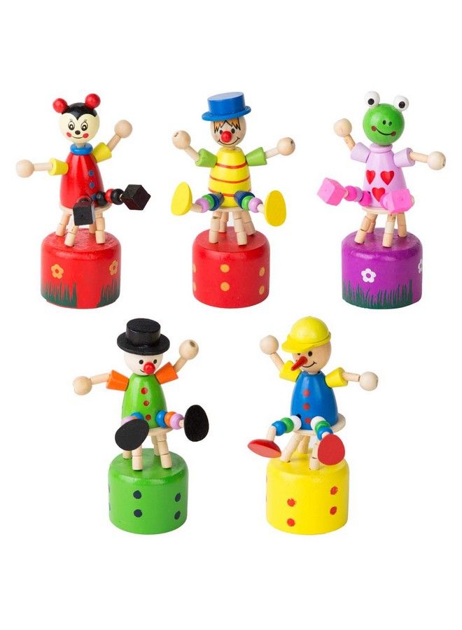 PROLOSO Push Puppet Finger Puppets Thumb Press Base Joker Puppet Push Up Wooden Clown Toys 5 Pcs - Image 5