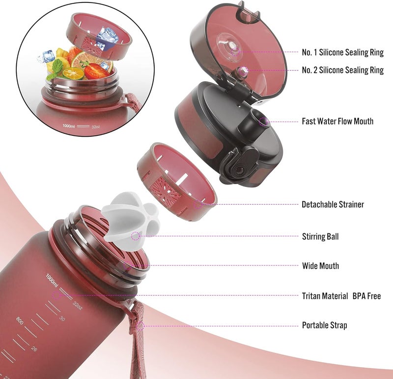 PROIRON Water Bottle 0.5L/1L Leak-Proof Drink Bottle BPA Free USA Tritan Material Gym Bottle with Protein Shaker, Flip Top Lid & Removable Strainer for Fitness Cycling, Gym Camping Outdoor Sports - Image 3