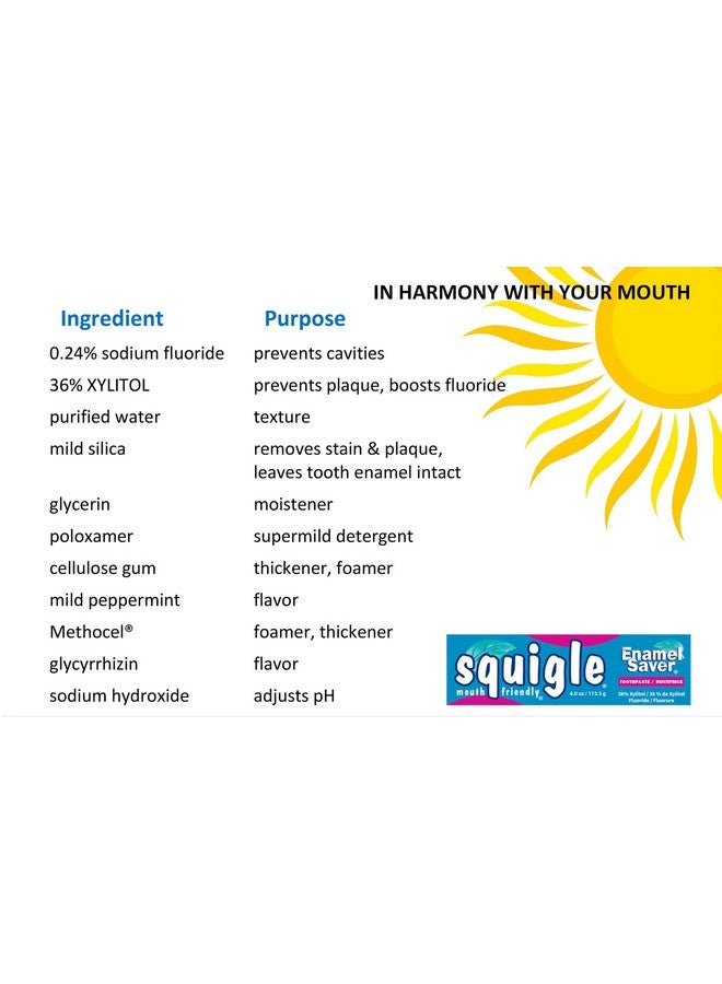 Squigle Enamel Saver Toothpaste, Canker Sore Treatment and Prevention, SLS Free Toothpaste, 36% Xylitol Toothpaste, Prevents Cavities, Perioral Dermatitis, Bad Breath, Chapped Lips, 4oz - 1 Pack - Image 3