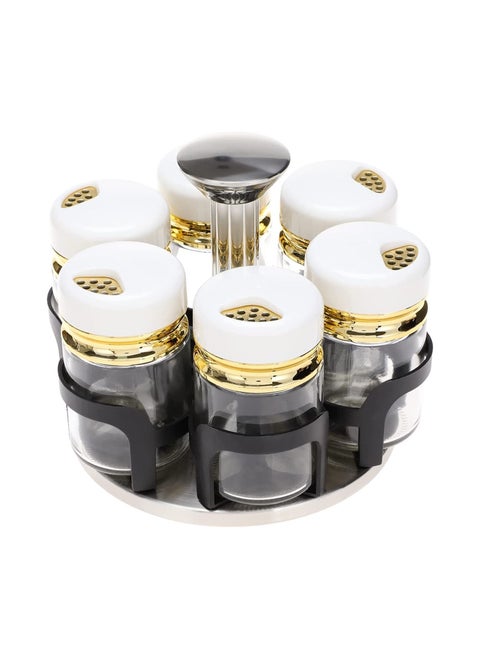 Revolving Spice Rack Organizer, Spinning Countertop Spice Rack Organizer with 6 Glass Jar Bottles Set for Herbs, Salt and Pepper, Glass Condiment Set with 360°Rotating Holder