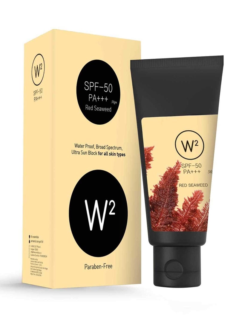 W2 W2 Why Wait SPF50 PA Cream  Contains Cucumber Red Seaweed Aloe Vera Powder Liquorices extracts  For Signs of Ageing  Oil Balance  Protects from UV Rays  other Environmental Factors 50g  - Image 1