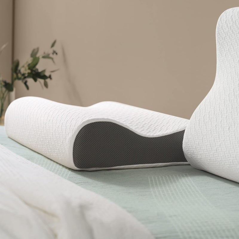 CUSHIO Cervical Contour Memory Foam Pillow (Pack of 4) - Orthopedic Pillow for Neck Pain Relief with Dual Height - Removable Zipper Cover (Standard Size 20"x12") - Image 2