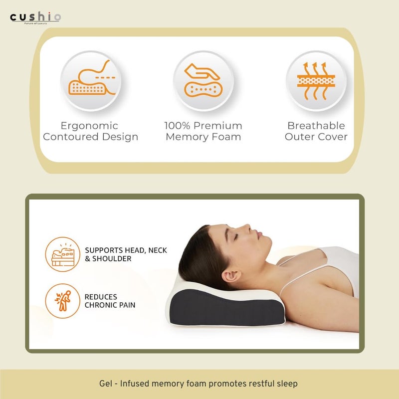 CUSHIO Cervical Contour Memory Foam Pillow (Pack of 4) - Orthopedic Pillow for Neck Pain Relief with Dual Height - Removable Zipper Cover (Standard Size 20"x12") - Image 5
