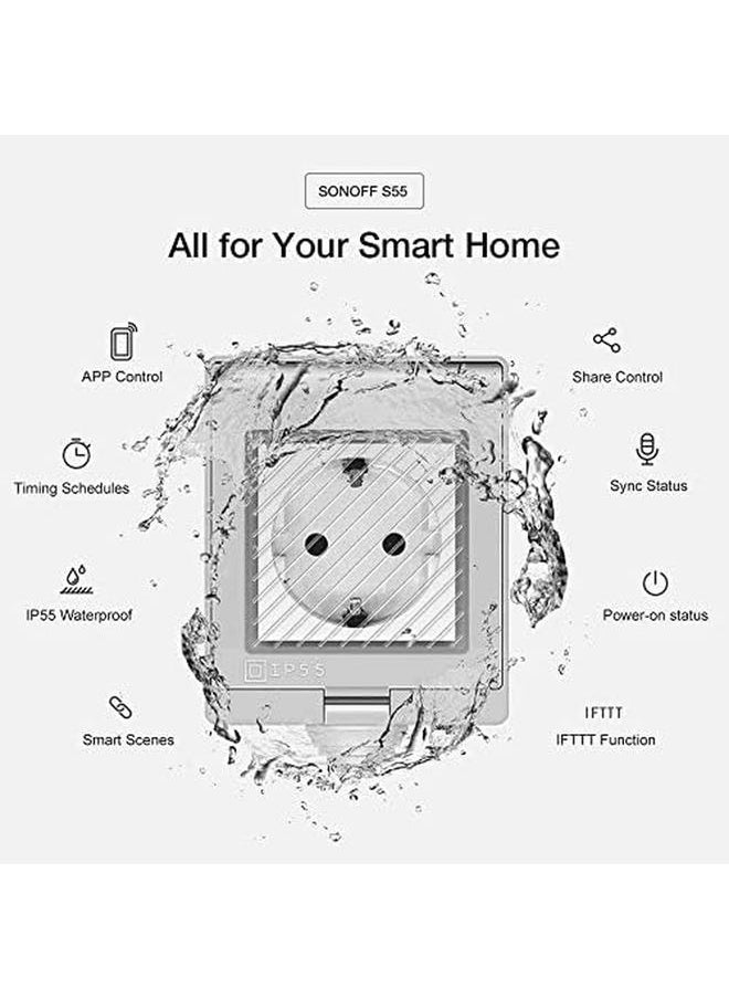 SONOFF - S55 Wifi Smart Socket Uk Ip55 Waterproof Smart Plug Outlet Timer Switch For Smart Home Application Control Heavy Duty Compatible With Alexa And Google Home Assistant White - Image 1