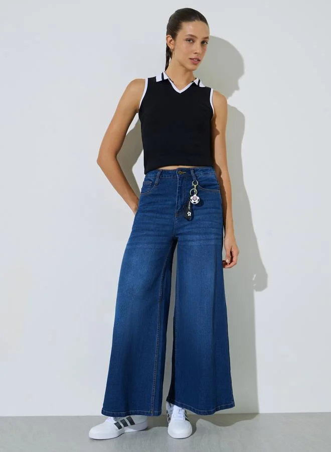 ستايلي Dark Blue Mid-Rise Flared Leg Jeans