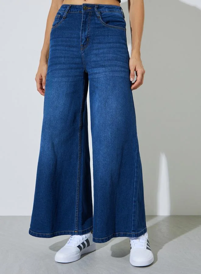ستايلي Dark Blue Mid-Rise Flared Leg Jeans