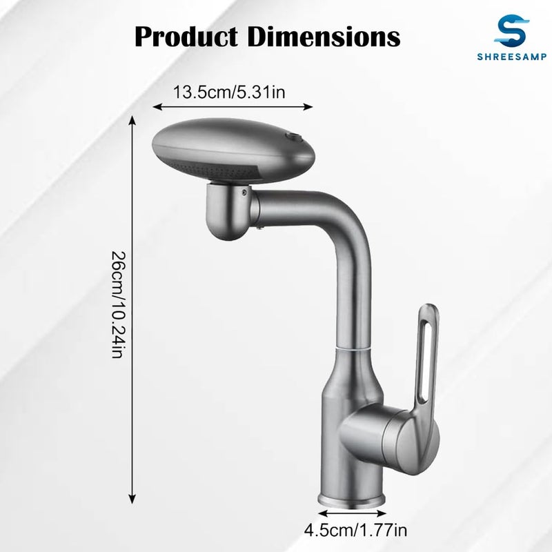 SHREESAMP Multifunctional Bathroom 4 Modes WaterFlow Sprayer Faucet with Stainless Steel 360 Rotating Hot and Cold Water Mixer Tap Faucet Swivel Handle Universal Connector Single Hole Sink Tap - Image 2
