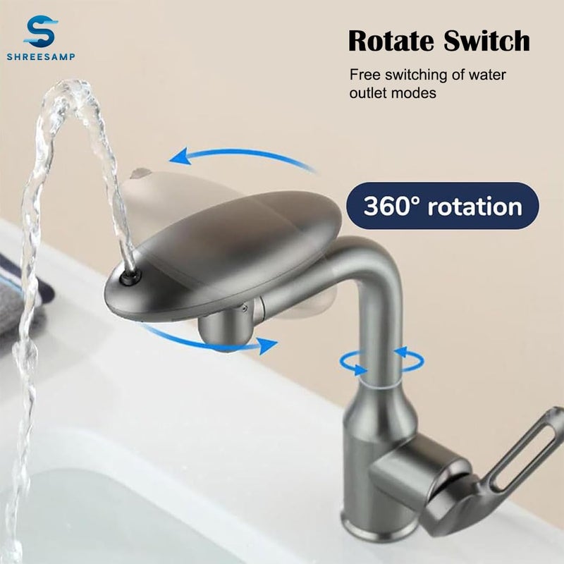 SHREESAMP Multifunctional Bathroom 4 Modes WaterFlow Sprayer Faucet with Stainless Steel 360 Rotating Hot and Cold Water Mixer Tap Faucet Swivel Handle Universal Connector Single Hole Sink Tap - Image 5
