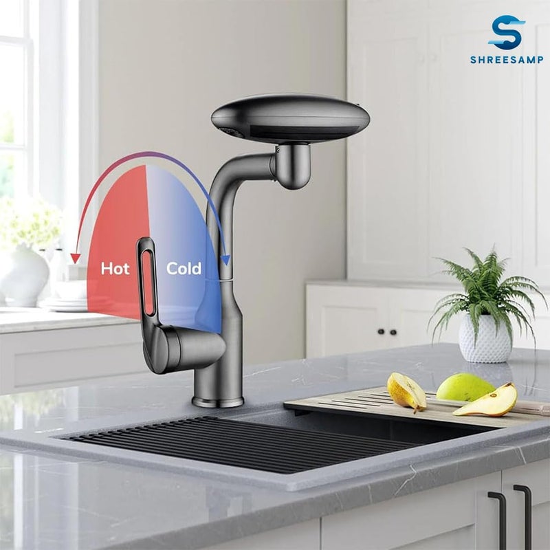 SHREESAMP Multifunctional Bathroom 4 Modes WaterFlow Sprayer Faucet with Stainless Steel 360 Rotating Hot and Cold Water Mixer Tap Faucet Swivel Handle Universal Connector Single Hole Sink Tap - Image 4