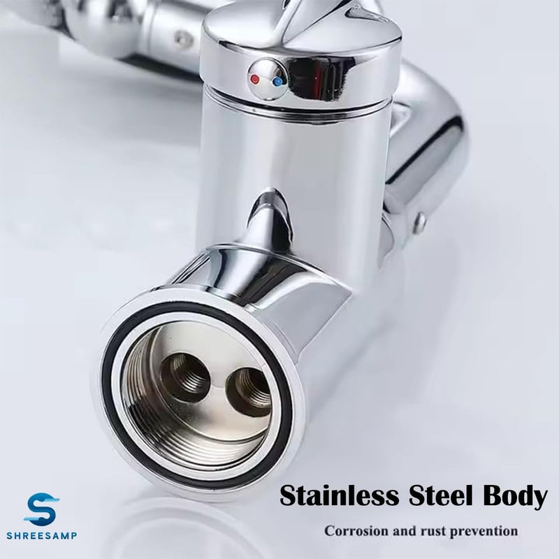 SHREESAMP Multifunctional Bathroom 4 Modes WaterFlow Sprayer Faucet with Stainless Steel 360 Rotating Hot and Cold Water Mixer Tap Faucet Swivel Handle Universal Connector Single Hole Sink Tap - Image 3