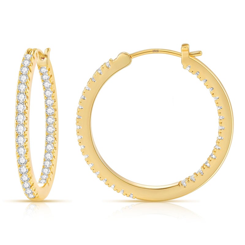 Gacimy 14K Gold Plated Hoop Earrings for Women, 30mm Cubic Zirconia Hoop Earrings with 925 Sterling Silver Post - Image 1
