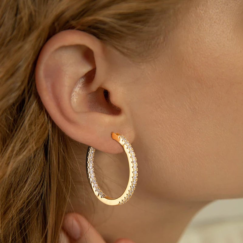 Gacimy 14K Gold Plated Hoop Earrings for Women, 30mm Cubic Zirconia Hoop Earrings with 925 Sterling Silver Post - Image 4