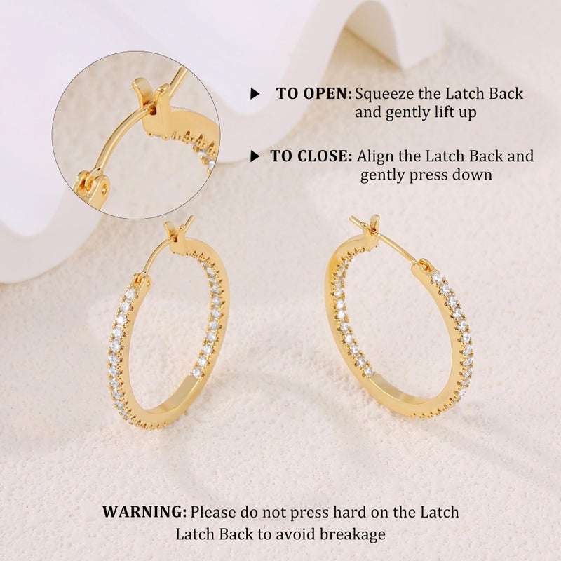 Gacimy 14K Gold Plated Hoop Earrings for Women, 30mm Cubic Zirconia Hoop Earrings with 925 Sterling Silver Post - Image 3