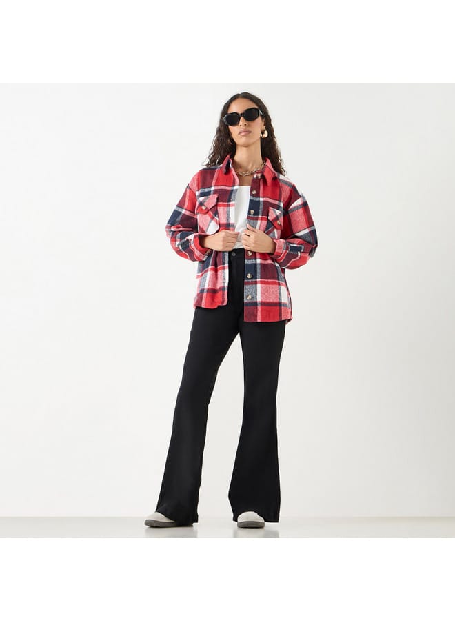 Lee Cooper Lee Cooper Checked Shacket with Long Sleeves and Pockets  - Image 2