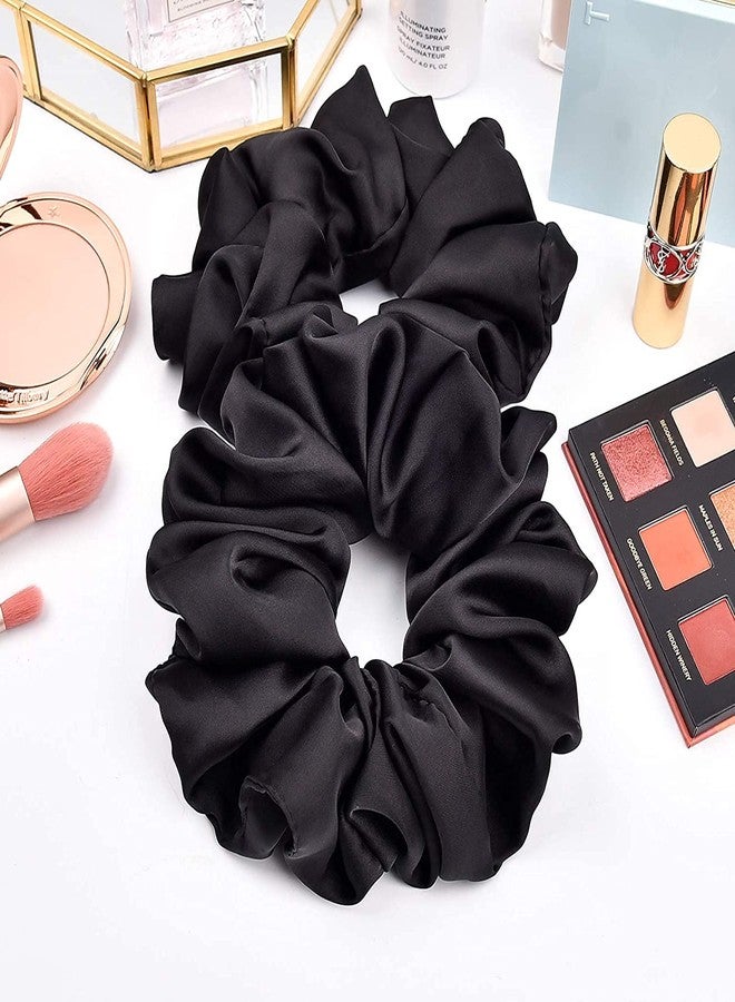 Big Box Satin Hair Scrunchies Silky Elastic Hair Bands Skinny Solid Hair Ties Ropes Ponytail Holder for Women Girls Hair Accessories Decorations (Pack of 12- Black) - Image 4