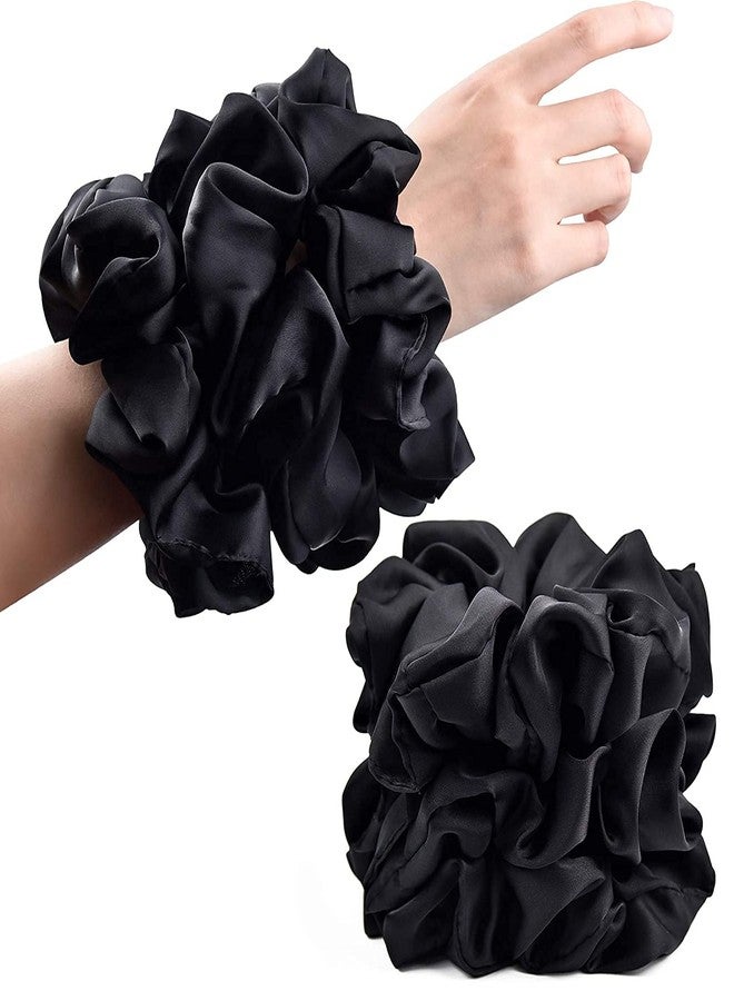 Big Box Satin Hair Scrunchies Silky Elastic Hair Bands Skinny Solid Hair Ties Ropes Ponytail Holder for Women Girls Hair Accessories Decorations (Pack of 12- Black) - Image 1