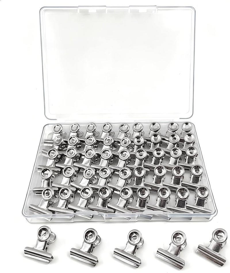 DENGXINWEI 50 Pcs Metal Bulldog Clips, Gold Bull Binder,Mini Metal Paper Clips 0.87 in Hinge Clips Small for Tags Bags, Food Bags,Pictures Photos,Art Work,Office and Home Kitchen,Price Tag (Silver 22mm) - Image 1