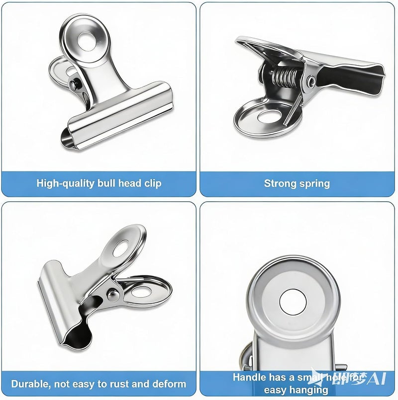DENGXINWEI 50 Pcs Metal Bulldog Clips, Gold Bull Binder,Mini Metal Paper Clips 0.87 in Hinge Clips Small for Tags Bags, Food Bags,Pictures Photos,Art Work,Office and Home Kitchen,Price Tag (Silver 22mm) - Image 3