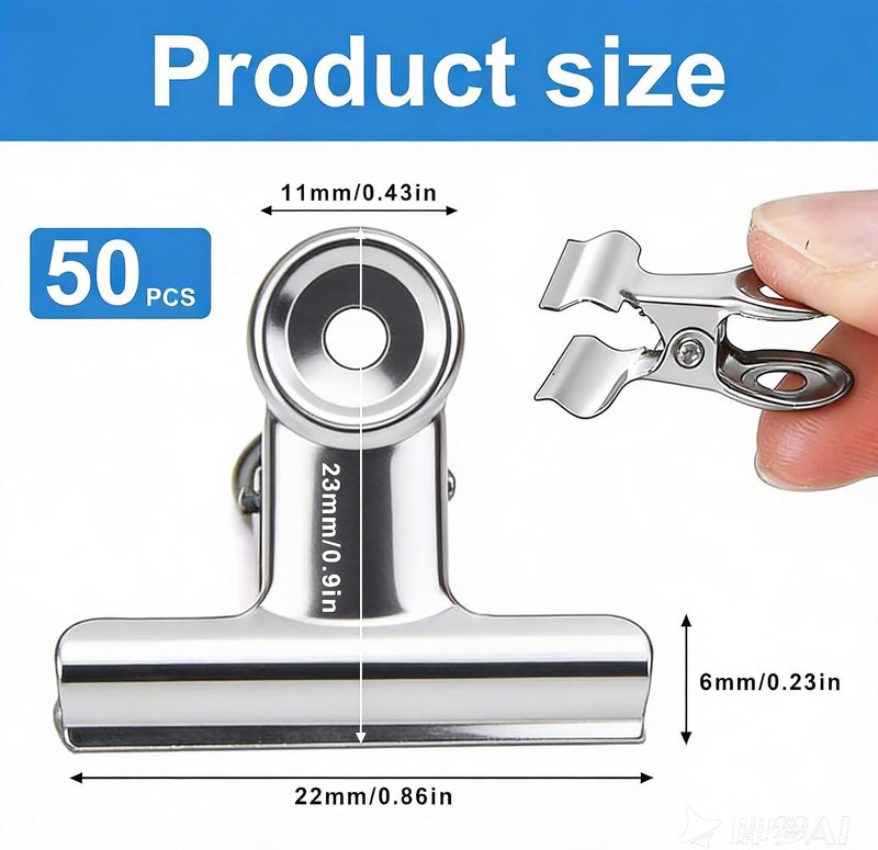 DENGXINWEI 50 Pcs Metal Bulldog Clips, Gold Bull Binder,Mini Metal Paper Clips 0.87 in Hinge Clips Small for Tags Bags, Food Bags,Pictures Photos,Art Work,Office and Home Kitchen,Price Tag (Silver 22mm) - Image 2