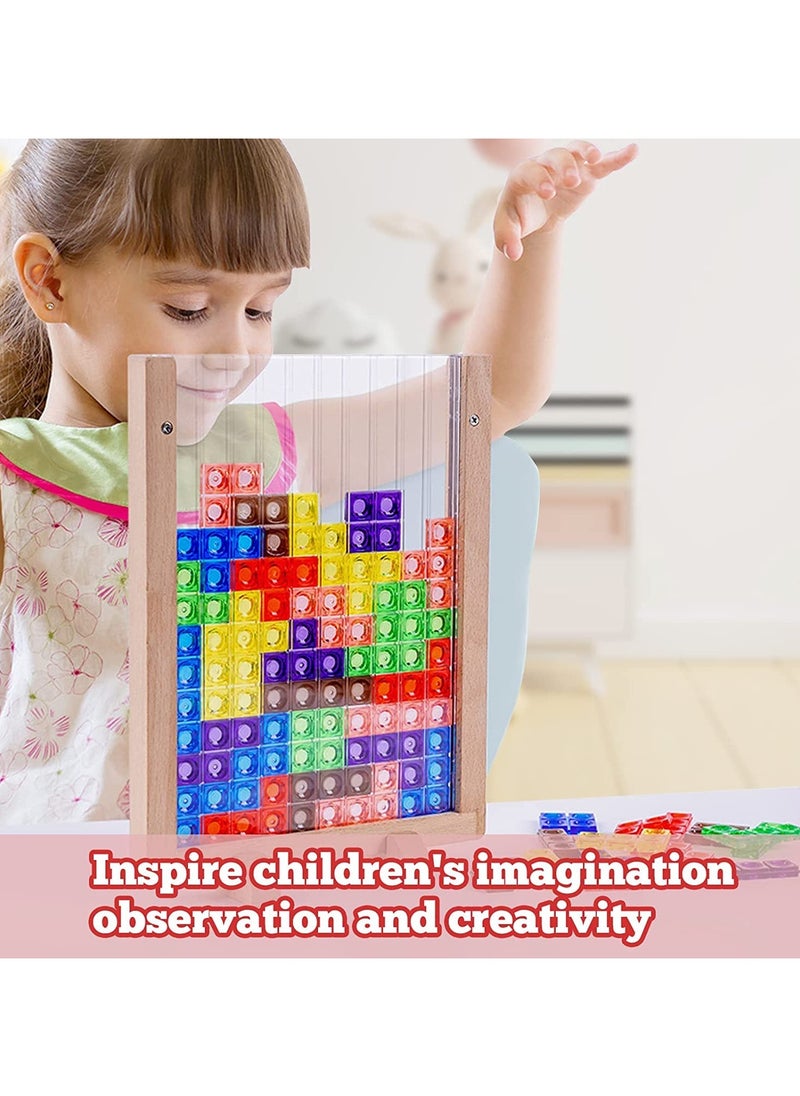 Bebiland - Bebiland Blocks Puzzle, 3D Transparent Brain Teaser Toy Jigsaw Puzzle, Intelligence Colorful Blocks Game, Montessori Toys Preschool Educational Gift for Kids 3-10 Years Old (Multicolour) - Image 1