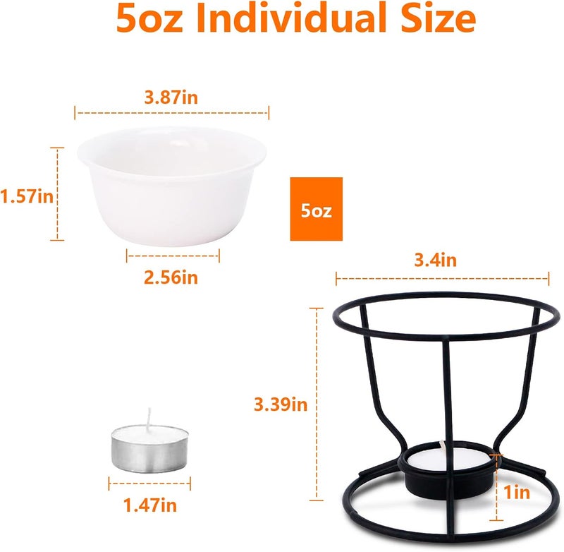 Luvan 4Pcs Fondue Pot Set for Chocolate Butter Cheese, 5oz Butter Warmer for Seafood with 20 Tealight, Ceramic Bowl Oven Microware Dishwasher Safe,Perfect for family dip Fruit,Dessert,Snack - Image 2