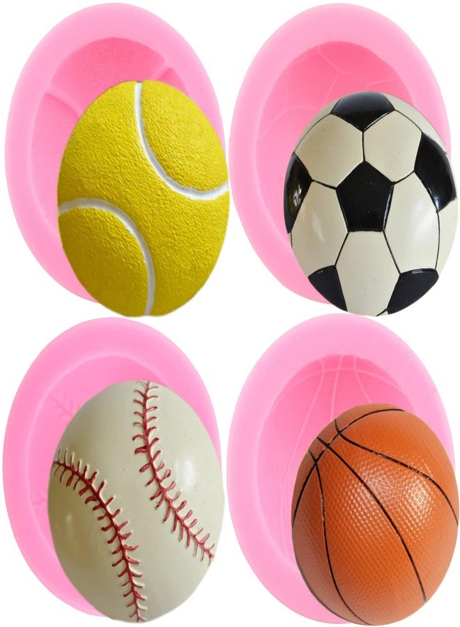 Mujiang Football Silicone Mold Baseball Basketball Tennis Fondant Molds For Cake Decoration Cupcake Topper Sugar Candy Clay Chocolate Gum Paste Set Of 4 - Image 1