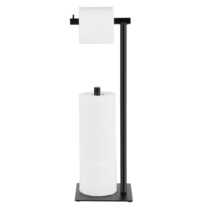 CADUKE Black Toilet Paper Holder Stand Bathroom Toilet Tissue Paper Roll Storage Free Standing Tissue Roll Holder Industrial Toilet Paper Dispenser for Farmhouse Washroom 