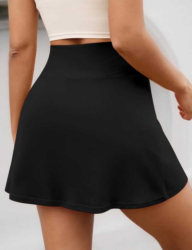 LOMON Womens Skort Mini Tennis Skirt with Pockets Shorts Golf Athletic Skirts High Waisted Stretchy Skorts Casual Workout Outfit (Black, L) - Image 3