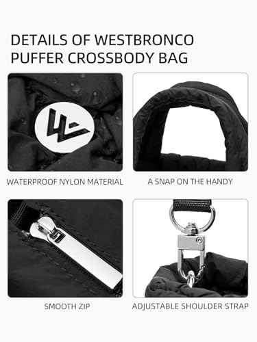 WESTBRONCO Mini Puffer Crossbody Bags for Women, Small Puffy Quilted Purse Nylon Shoulder Handbag with Adjustable Strap - Image 5