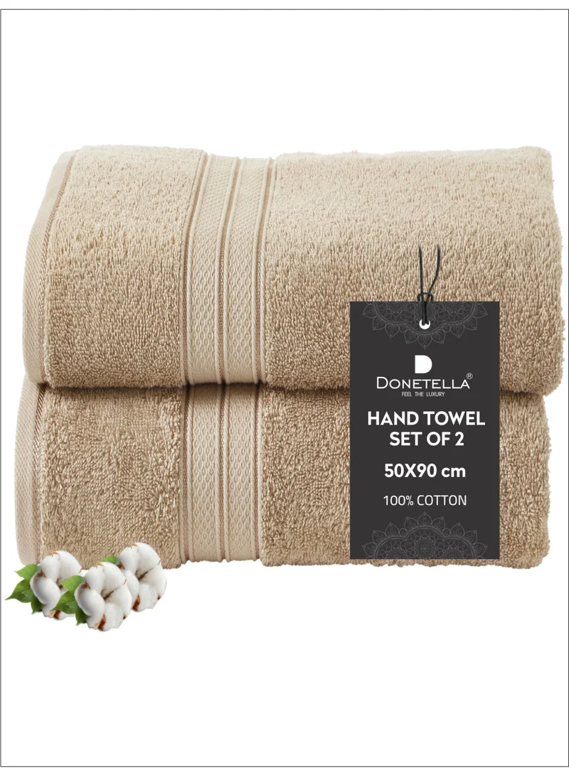Donetella Premium 100 % Combed Cotton 2-Pcs Hand Towel Set (50 X 90 CM) 600 GSM Super Soft Hand Towel, Highly Absorbent, Quick Dry,Best Towel for Bathroom, Spa And Hotel,White