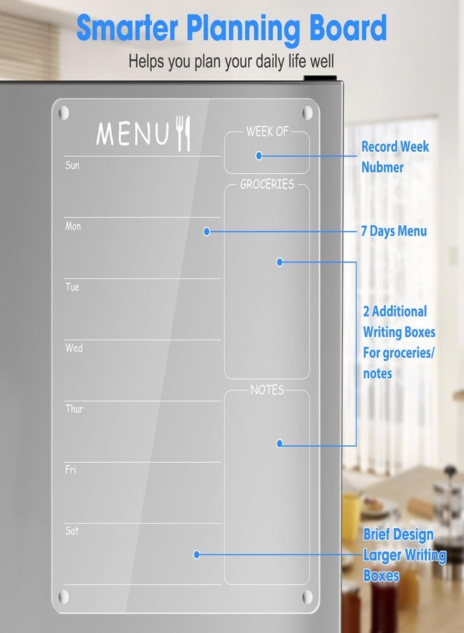OORAII Acrylic Menu Board for Kitchen Weekly Meal Planner Magnetic Planning Board w/ 8 Markers, Clear Weekly Calendar for Fridge Refrigerator Dry Erase Board Noteboard to Do Grocery Shopping List, 12x9’’ - Image 4
