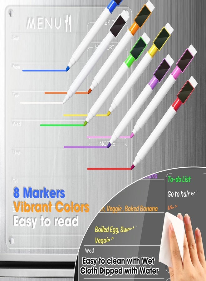 OORAII Acrylic Menu Board for Kitchen Weekly Meal Planner Magnetic Planning Board w/ 8 Markers, Clear Weekly Calendar for Fridge Refrigerator Dry Erase Board Noteboard to Do Grocery Shopping List, 12x9’’ - Image 5