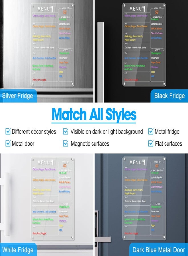 OORAII Acrylic Menu Board for Kitchen Weekly Meal Planner Magnetic Planning Board w/ 8 Markers, Clear Weekly Calendar for Fridge Refrigerator Dry Erase Board Noteboard to Do Grocery Shopping List, 12x9’’ - Image 2