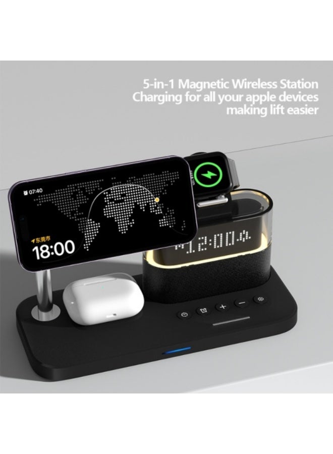 Domars 5 in 1 Wireless Charging Station, 23W Wireless Charger with Alarm Clock Night Light for Multiple Devices, Magnetic Charger Stand for iPhone 17/16/15/14/13 Series and AirPods, Apple Watch Series, Black - Image 5