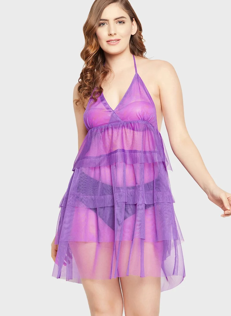 Clovia Ruffle Mesh Babydoll