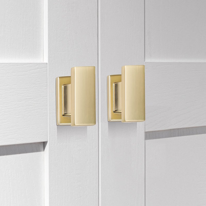 Vehcil Square Cabinet Knobs 20 Pack Single Hole Brushed Brass Cabinet Handles Hardware For Kitchen Cupboard Closet Bathroom Dresser Drawer Solid Zinc Alloy