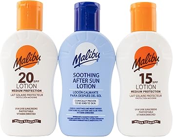 Malibu Sun Travel Essentials with Suncream Protection and Soothing Aftersun Lotion Water Resistant SPF 15 and 20 Multipack 3 x 100ml - Image 2