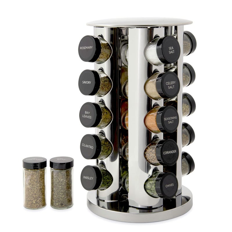 Kamenstein 20 Jar Revolving Countertop Spice Rack With Spices Included  Free Spice Refills For 5 Years  Polished Stainless Steel With Black Caps  30020 - Image 1