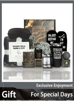 Arabest Black Luxury Gift Set for Men - Blanket, Necklace & Spa Essentials Ramadan, Birthday Gifts for Him/Dad/Son - Men's Gift Box with Premium Accessories (Dark Theme)  - Image 1