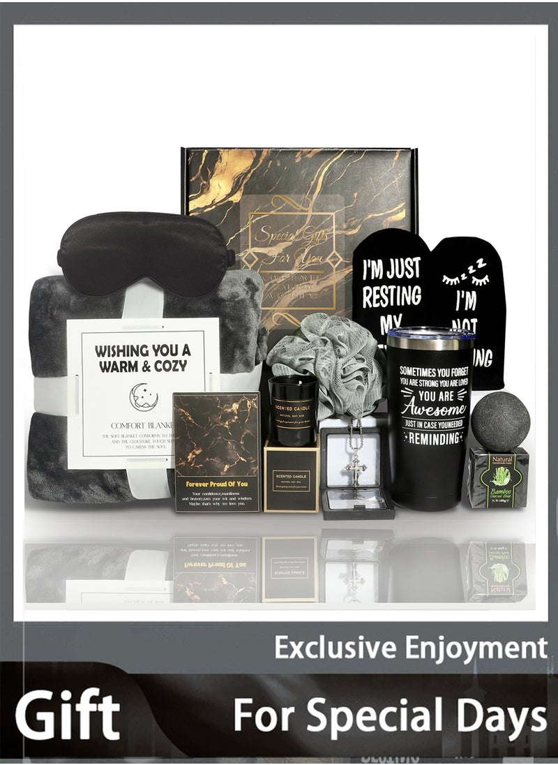 Arabest - Black Luxury Gift Set for Men - Blanket, Necklace & Spa Essentials Ramadan, Birthday Gifts for Him/Dad/Son - Men's Gift Box with Premium Accessories (Dark Theme) - Image 1