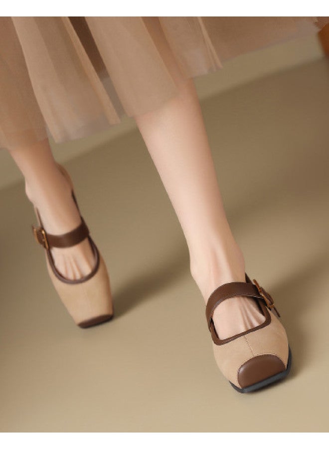 ZHR One-strap Square Toe Flat Ballet Flats For Women, Elegant Shallow Cut Mary Jane Shoes, Summer Women's Single Shoes - Image 1