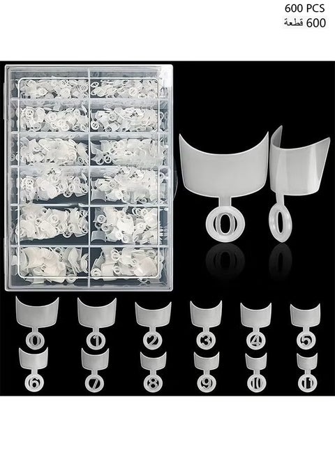600PCS Short French Style False Nails Half Cover Nails Tips,White Short Acrylic Extension Finger Nail 12 Sizes with Box