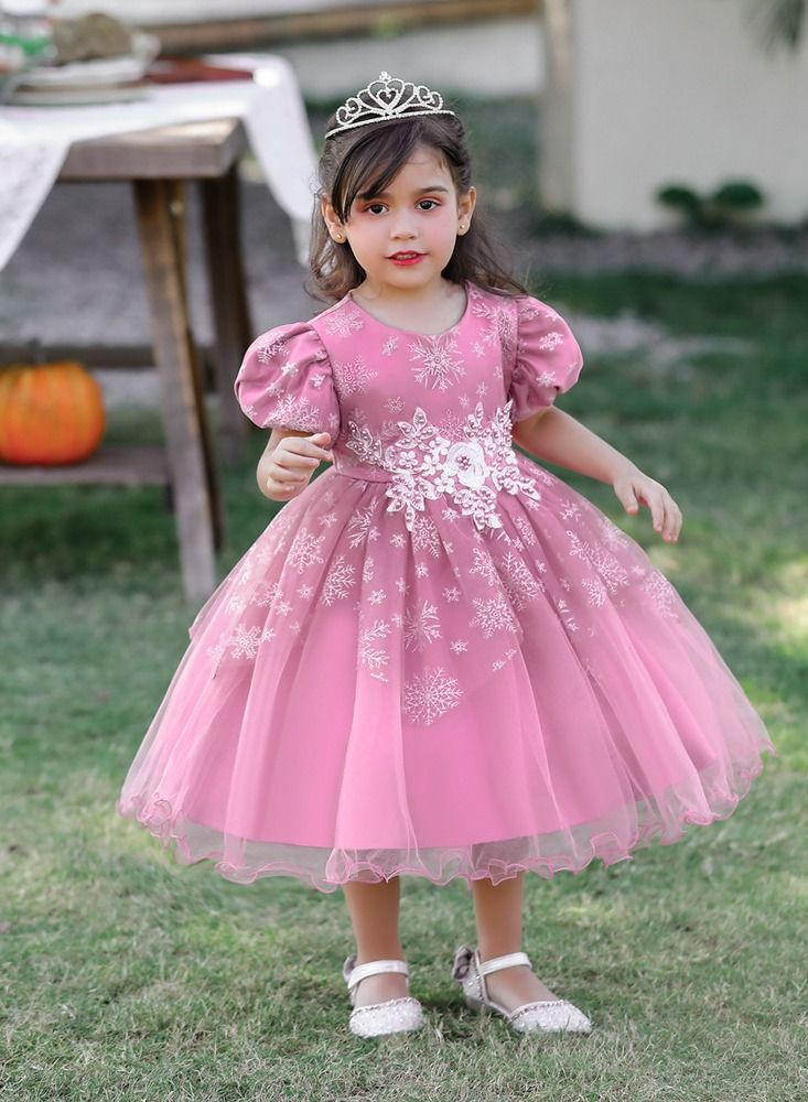 Fashionable Cute Girls Dresses Pink  - Image 1