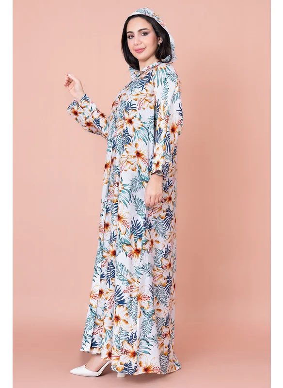IKKXA Floral Printed Hoodie Jalabiya