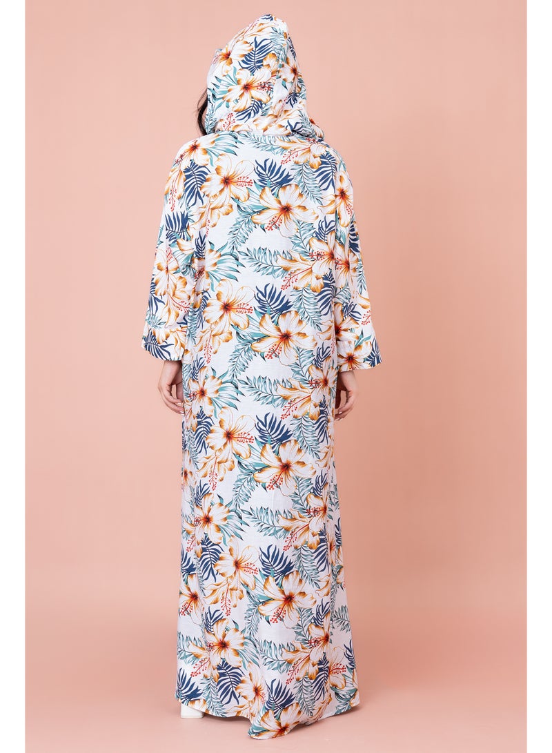 اكسا جلابية منقوشة زهور بقبعة - Image 2