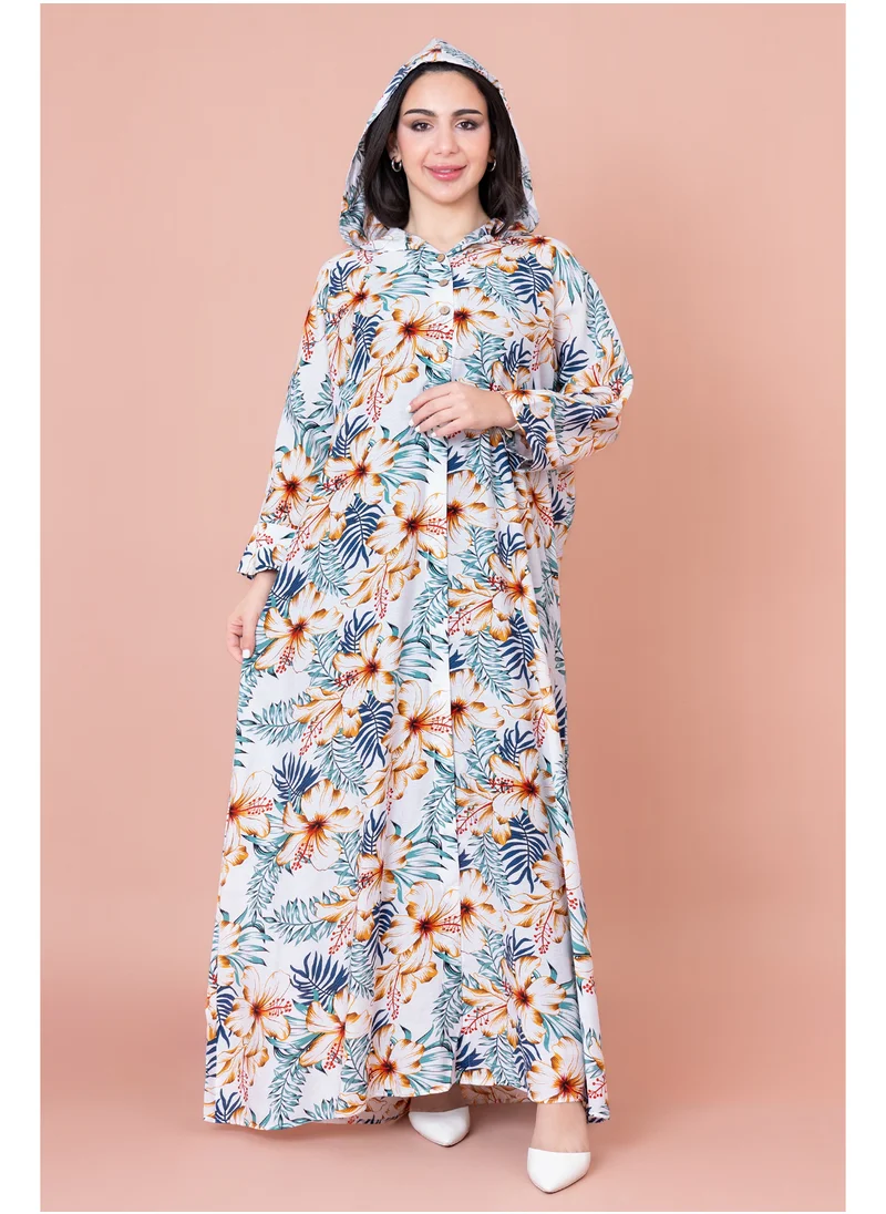 IKKXA Floral Printed Hoodie Jalabiya