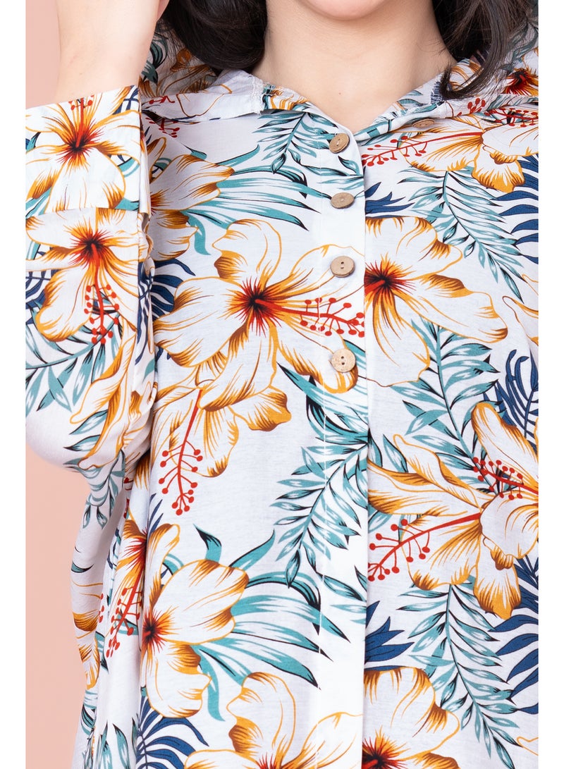 اكسا جلابية منقوشة زهور بقبعة - Image 4