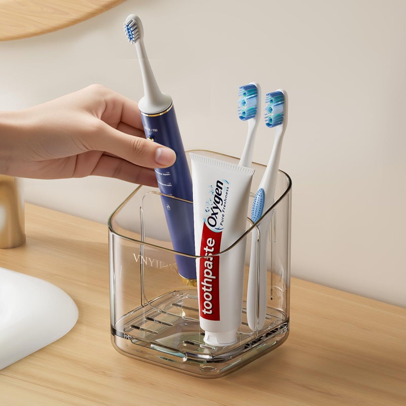 VNYIFAN Toothbrush Holders for Bathrooms, 3 Slots Detachable Toothbrush Holder Wall Mounted with Divider, Removable Electric Tooth Brush and Toothpaste Holder Organizer for Bathroom Countertop/Kitchen/Office - Image 1